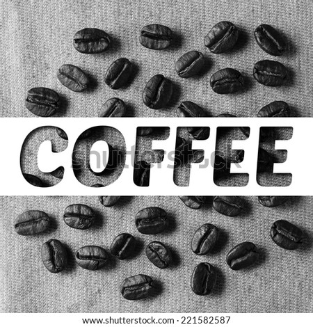 Coffee text banner with coffee crop beans on fabric texture