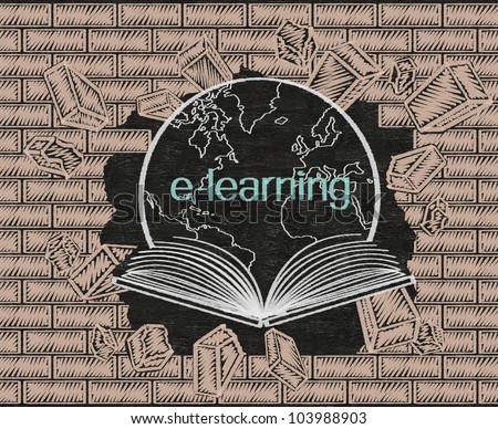 e learning breaking wall written on blackboard background, high resolution, easy to use