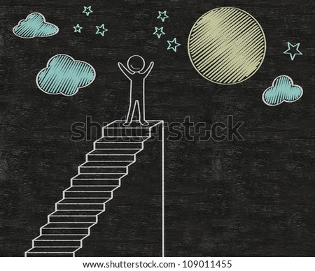 stairs to achieve abstract written on blackboard background, high resolution, easy to use