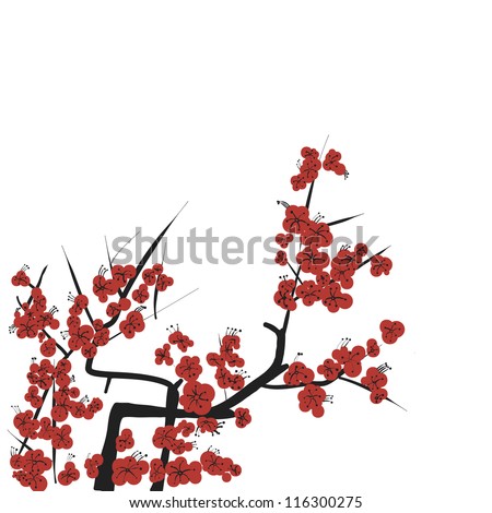 Chinese Style Flower Drawing Vector - 116300275 : Shutterstock