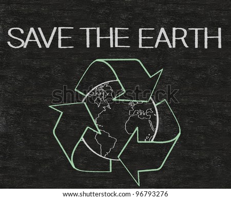 save the world written on blackboard background with world sign