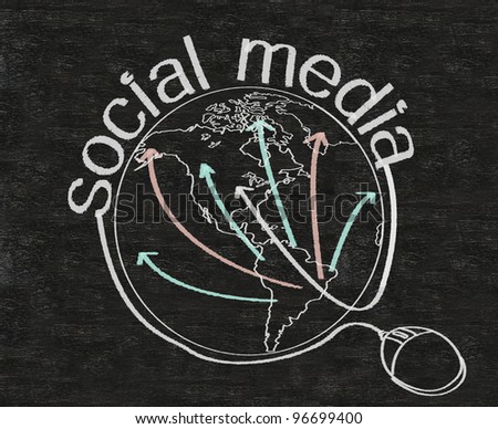 social media marketing written on blackboard background with world