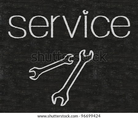 service written on blackboard background with tools