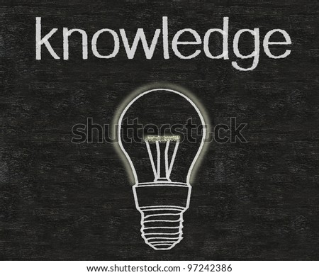 knowledge with light bulb icon written on blackboard background
