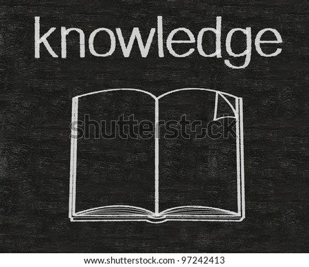 knowledge with book icon written on blackboard background
