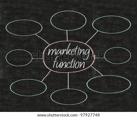 marketing function business units blank flow charts written on blackboard background