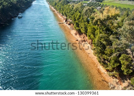 Aerial view of Potidea sea Channel, Chalkidiki, Greece