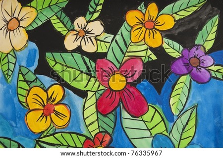 stock photo flower painting as free hand drawing by crayon color 