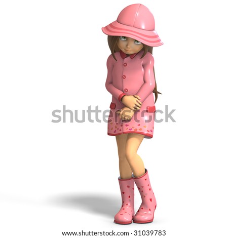 stock photo cute litte toon girl has fun in rain with clipping path and