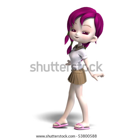 little cartoon girl with brown hair. little cartoon school girl