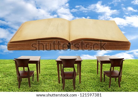 Class room student outdoor and a big book