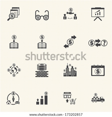 Business Money and Finance Icons with texture background