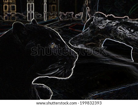Abstract outline of black panther on black background