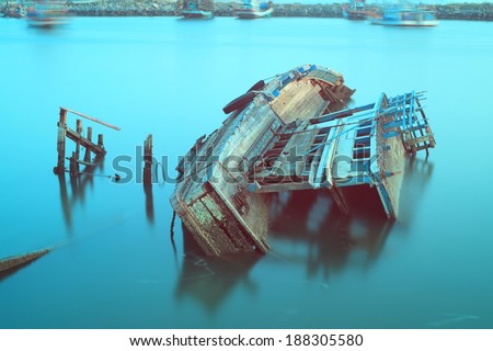 Long Exposure of The sink boat,Cha-am,Petchaburi,Thailand