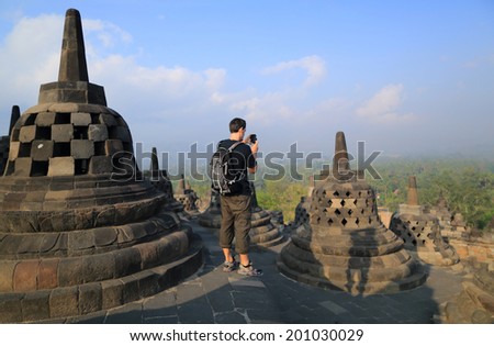 Picture of Borobudur Temple in Java island, Indonesia:on September 21,2012:Buddha Borobudur is a religious place of Buddhism. the world\'s largest.UNESCO declared the Bush Borobudur is heritage