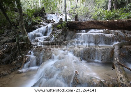 Pukang  Waterfall, Paradise waterfall in Tropical rain forest of Thailand  ,  water fall in deep forest at  border of Chaing rai and phayao province Thailand .
