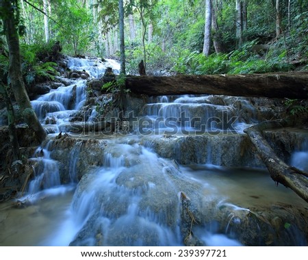 Pukang Waterfall, Paradise waterfall in Tropical rain forest of Thailand , water fall in deep forest at border of Chaing rai and phayao province Thailand .