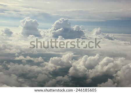 Beautiful Sky through plane window , Over  sky with beautiful cloud through plane window