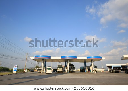 Cholburi, THAILAND - Feb 25:Truck wait for refill natural gas at PTT Gas Station on Feb 25,15  Thailand. Thai's government make decision increase gas prices for transportation reflect the real costs