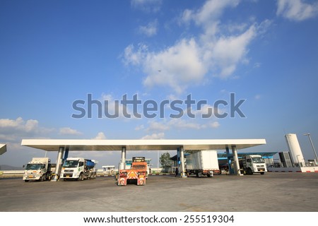 Cholburi, THAILAND - Feb 25:Truck wait for refill natural gas at PTT Gas Station on Feb 25,15  Thailand. Thai\'s government make decision increase gas prices for transportation reflect the real costs