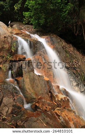 Hui Ka Ting Water Fall, Paradise waterfall in Tropical rain forest of Thailand , water fall in deep forest Chantaburi province Thailand .