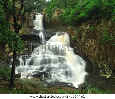 Chart Trakan Waterfall, Paradise waterfall in Tropical rain forest of Thailand , water fall in deep forest at Pitsanolok province Thailand .