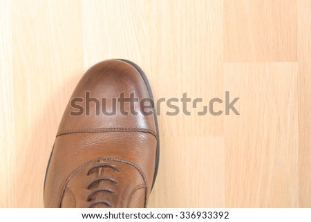 close up of Male fashion with shoes on wood background