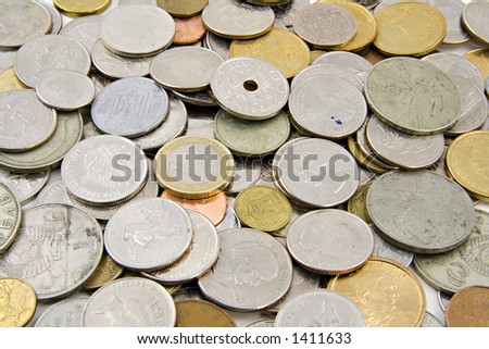 Multiple coins from different countries of the world