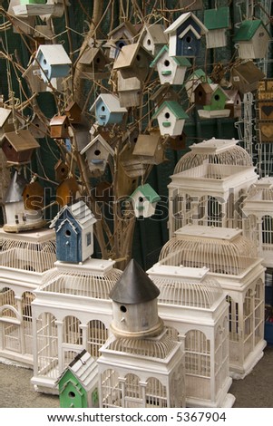 A lot of bird houses on French bird market