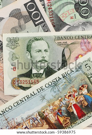 Foreign Currency. Close up of costa rica money.