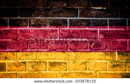 Collection of european flag on old brick wall texture background Germany