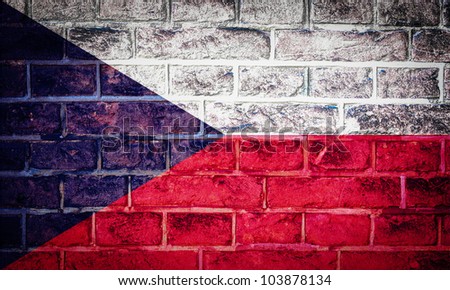 Collection of european flag on old brick wall texture background, Czech Republic