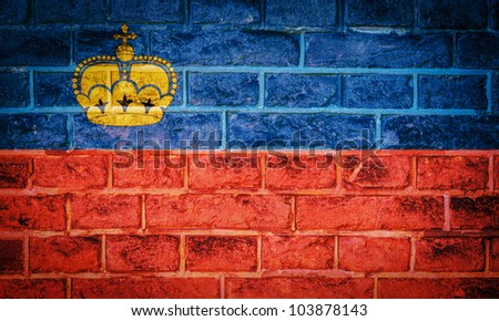 Collection of european flag on old brick wall texture background, Liechtenstein