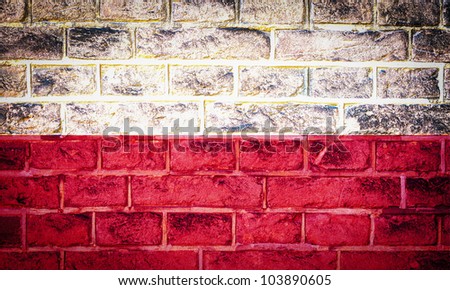 Collection of european flag on old brick wall texture background, Poland