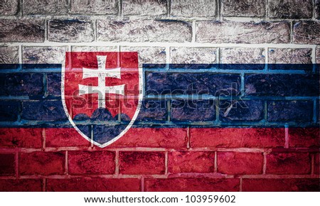 Collection of european flag on old brick wall texture background, Slovakia