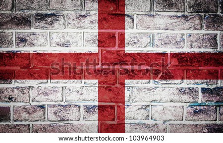 Collection of european flag on old brick wall texture background, England