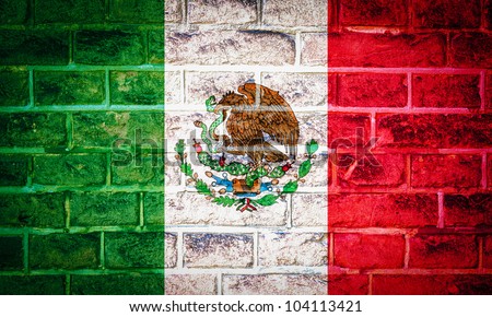 Collection of North America flag on old brick wall texture background, Mexico
