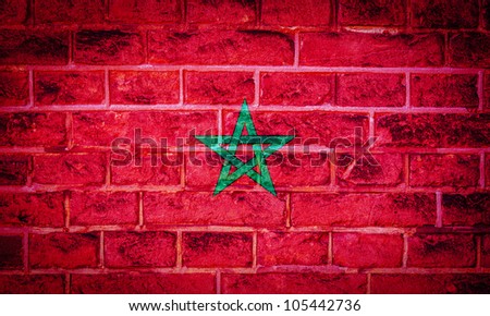 Collection of european flag on old brick wall texture background, morocco