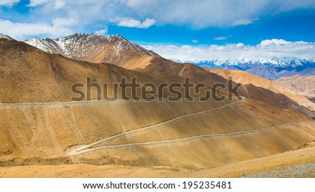 Amazing Roads along the high mountain to Chang-La Pass, more than 5,400 metres above sea-level,Leh Ladakh, India.