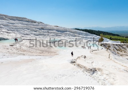 Natural travertine pools and terraces at Pamukkale ,Turkey. Pamukkale, meaning \