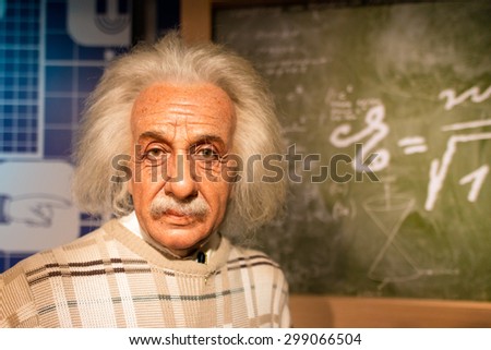 BANGKOK - JUL 22: A waxwork of Albert Einstein on display at Madame Tussauds on July 22, 2015 in Bangkok, Thailand. Madame Tussauds\' newest branch hosts waxworks of numerous stars and celebrities.