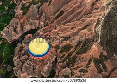 Balloon flight over ancient rock field at Cappadocia,Turkey. Cappadocia is the best places to fly with hot air balloons. Goreme, Cappadocia, Turkey