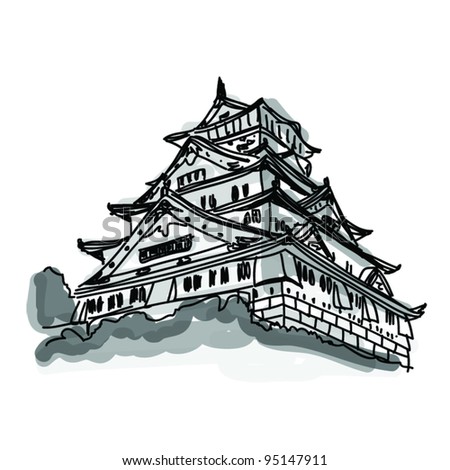 Vector World famous landmark collection : Osaka castle Osaka, Japan