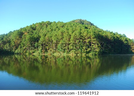 reflection mirror of Pang-Ung Lake,maehongson, North of Thailand