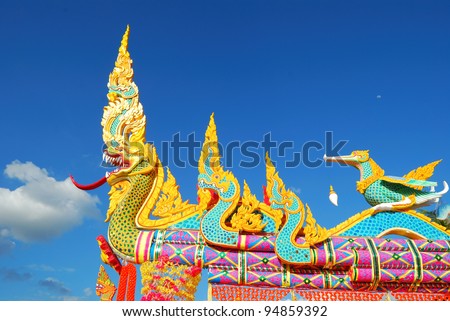 Head of naka statue on Thai style Rocket, Boon Bang Fai festival, Thailand