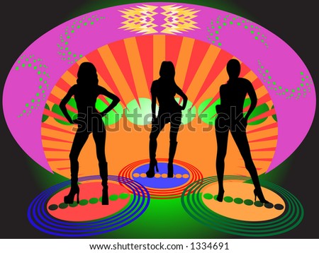 Three women hanging out in a disco lounge