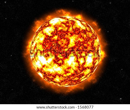 A flaming flaring sun in space