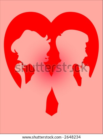 A couple with a heart background, thinking of each other. Illustrator file is also available in my portfolio