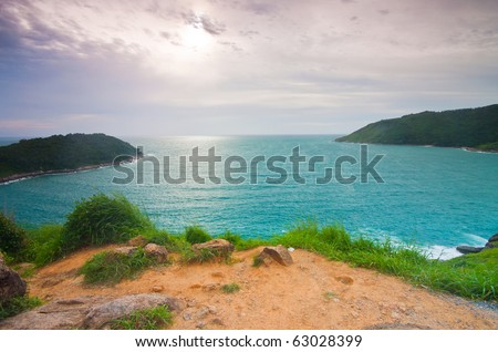 Sea with sunset before raining at the top of mountain, Phuket Thailand