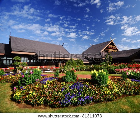Thai style house and flower garden